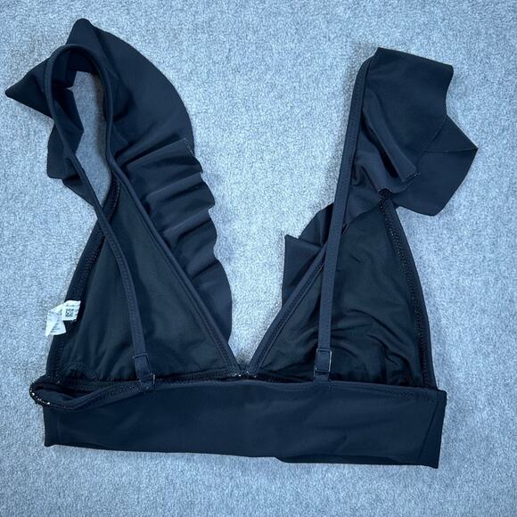 Aerie Triangle Ruffle Strap Bikini Swim Top Women's Small Black Beach Vacation - Picture 7 of 7